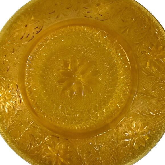 Indiana Tiara Pressed Sandwich Glass Amber Round Serving Tray Chop Plate - Picture 2 of 3